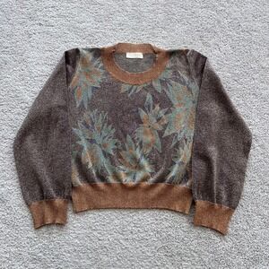 Momoni Metallic Lurex Floral Knit Crewneck Sweater Womens M Brown Made Italy
